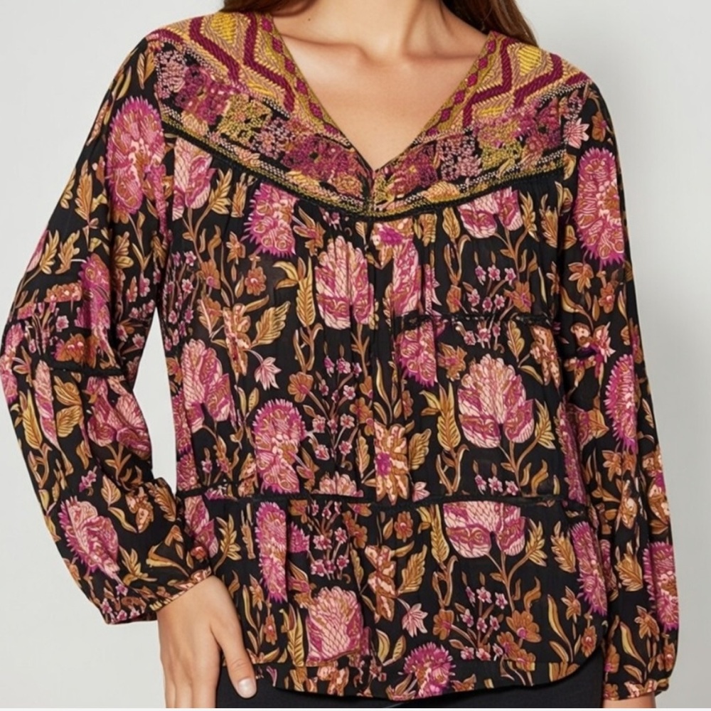 Rachel Zoe‎ Black Floral Boho Blouse C49